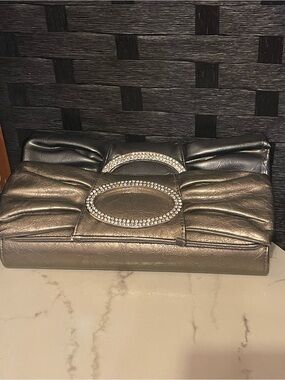 set of Black & Bronze Metallic Clutch/Purse Sil Hardware snap Inner Pockets